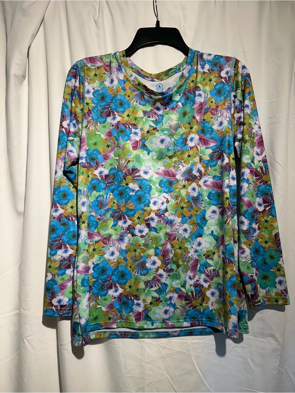 5Fin by AFTCO Colorful Floral Long Sleeve Active Top Size L